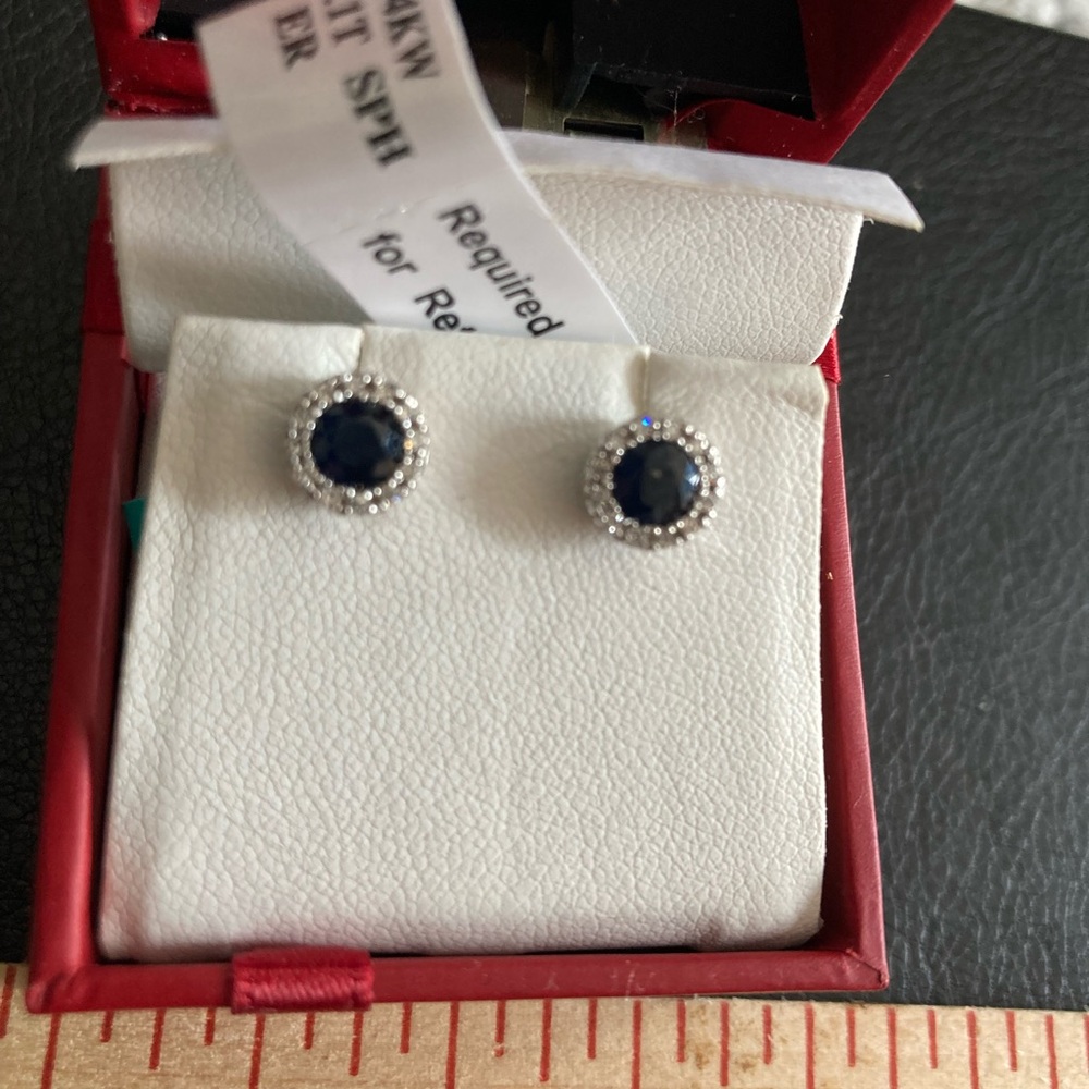 14K White Gold Sapphire Halo Stud Earrings